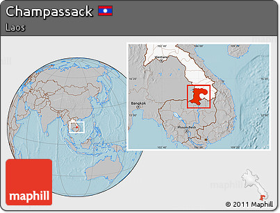 Gray Location Map of Champassack, highlighted country, hill shading