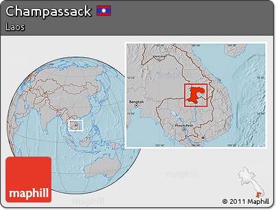 Gray Location Map of Champassack, hill shading
