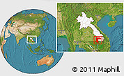 Satellite Location Map of Champassack, highlighted country, within the entire country