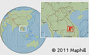 Savanna Style Location Map of Champassack, within the entire country, hill shading