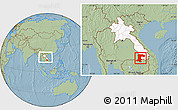 Savanna Style Location Map of Champassack, highlighted country, within the entire country, hill shading