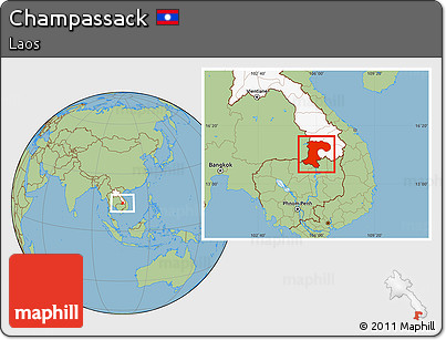 Savanna Style Location Map of Champassack, highlighted country