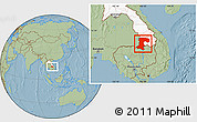 Savanna Style Location Map of Champassack, highlighted country, hill shading