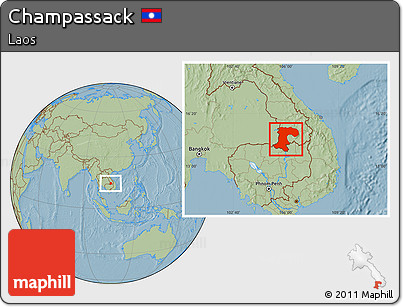 Savanna Style Location Map of Champassack, hill shading