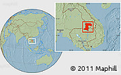 Savanna Style Location Map of Champassack, hill shading