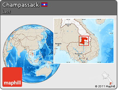 Shaded Relief Location Map of Champassack, highlighted country
