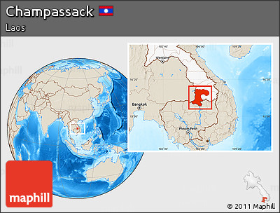 Shaded Relief Location Map of Champassack, highlighted country