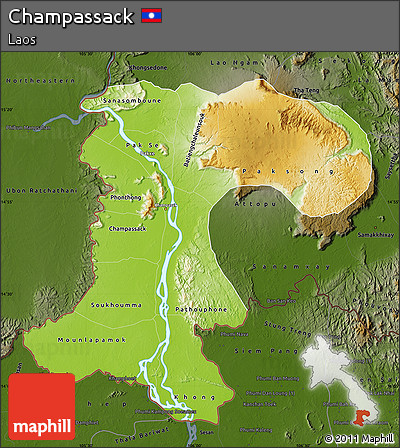 Physical Map of Champassack, darken