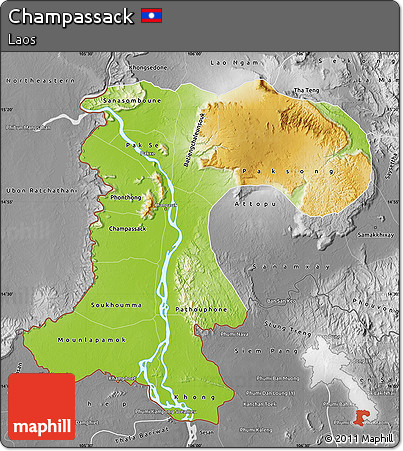 Physical Map of Champassack, desaturated