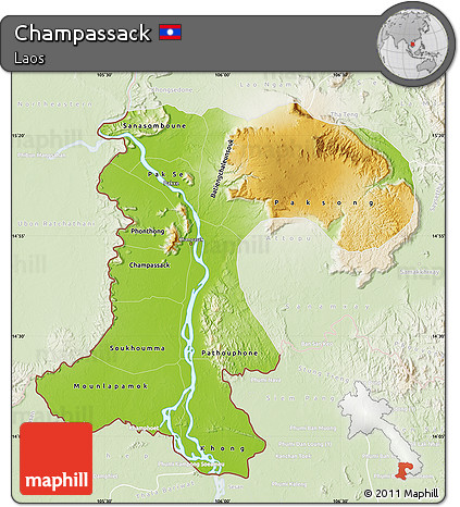 Physical Map of Champassack, lighten
