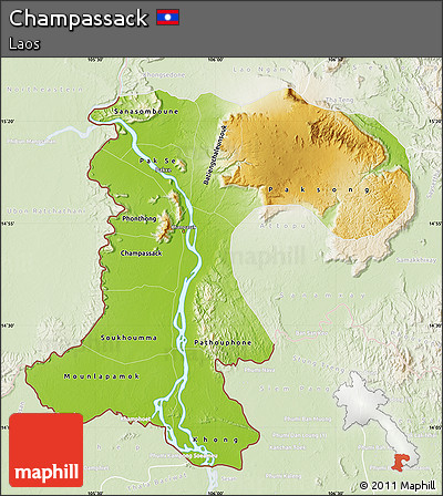 Physical Map of Champassack, lighten