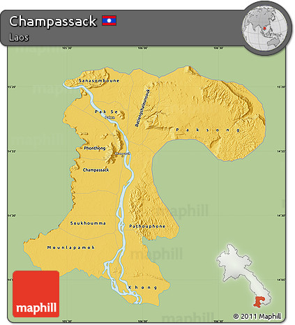 Savanna Style Map of Champassack, single color outside