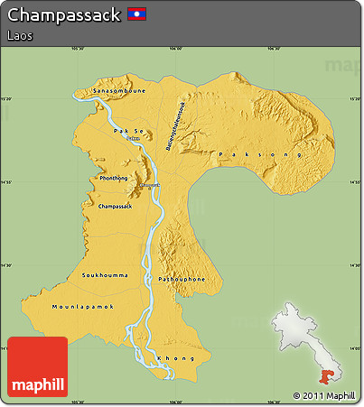Savanna Style Map of Champassack, single color outside