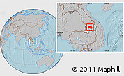 Gray Location Map of Paksong, highlighted parent region, hill shading
