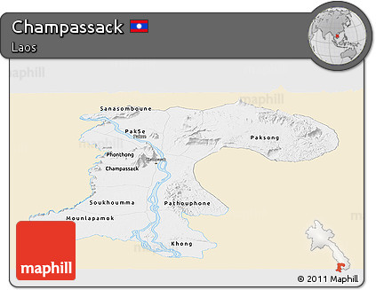 Classic Style Panoramic Map of Champassack, single color outside