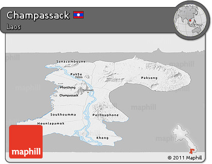 Gray Panoramic Map of Champassack, single color outside
