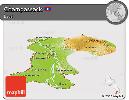 Physical Panoramic Map of Champassack, cropped outside