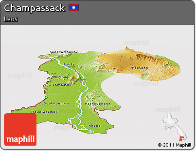 Physical Panoramic Map of Champassack, cropped outside