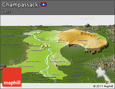 Physical Panoramic Map of Champassack, darken