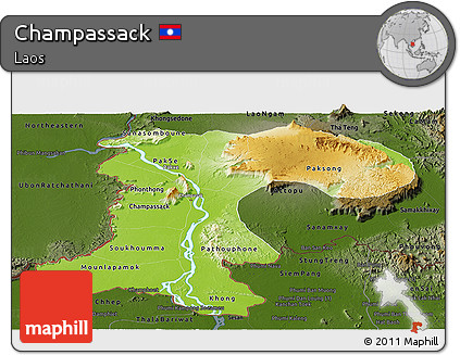 Physical Panoramic Map of Champassack, darken