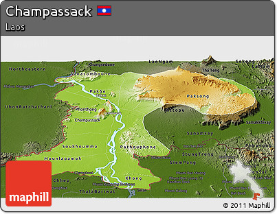 Physical Panoramic Map of Champassack, darken