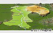 Physical Panoramic Map of Champassack, darken