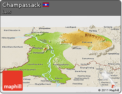 Physical Panoramic Map of Champassack, shaded relief outside