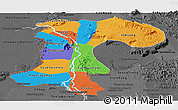 Political Panoramic Map of Champassack, darken, desaturated