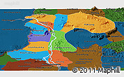 Political Panoramic Map of Champassack, darken