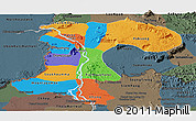 Political Panoramic Map of Champassack, darken, semi-desaturated