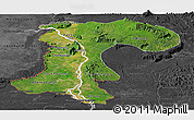 Satellite Panoramic Map of Champassack, darken, desaturated