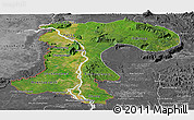 Satellite Panoramic Map of Champassack, desaturated