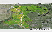 Satellite Panoramic Map of Champassack, semi-desaturated