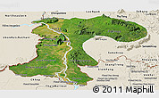 Satellite Panoramic Map of Champassack, shaded relief outside