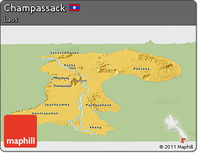 Savanna Style Panoramic Map of Champassack, single color outside