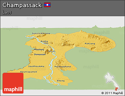 Savanna Style Panoramic Map of Champassack, single color outside