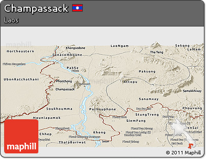 Shaded Relief Panoramic Map of Champassack
