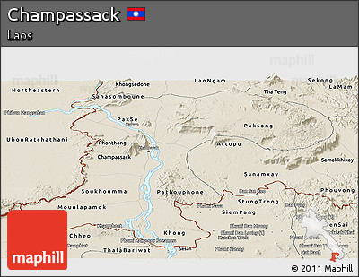 Shaded Relief Panoramic Map of Champassack