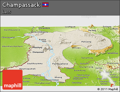 Shaded Relief Panoramic Map of Champassack, physical outside