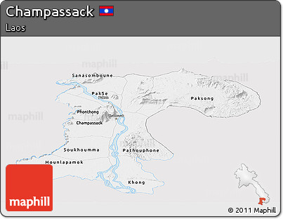 Silver Style Panoramic Map of Champassack, single color outside