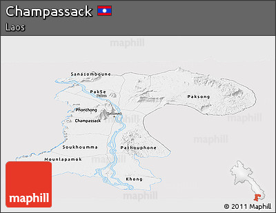 Silver Style Panoramic Map of Champassack, single color outside