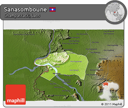 Physical 3D Map of Sanasomboune, darken