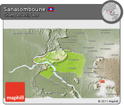 Physical 3D Map of Sanasomboune, semi-desaturated