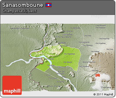 Physical 3D Map of Sanasomboune, semi-desaturated