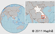 Gray Location Map of Sanasomboune, highlighted country, highlighted parent region, within the entire country, hill shading