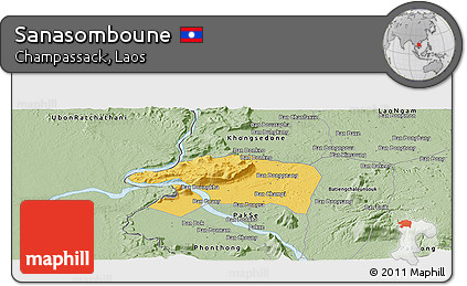 Savanna Style Panoramic Map of Sanasomboune