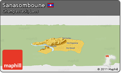 Savanna Style Panoramic Map of Sanasomboune, single color outside