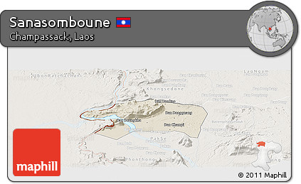 Shaded Relief Panoramic Map of Sanasomboune, lighten