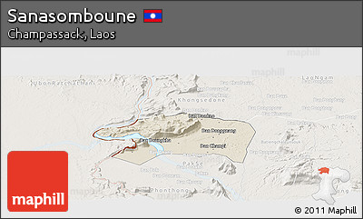 Shaded Relief Panoramic Map of Sanasomboune, lighten