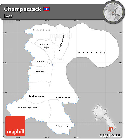 Gray Simple Map of Champassack, single color outside